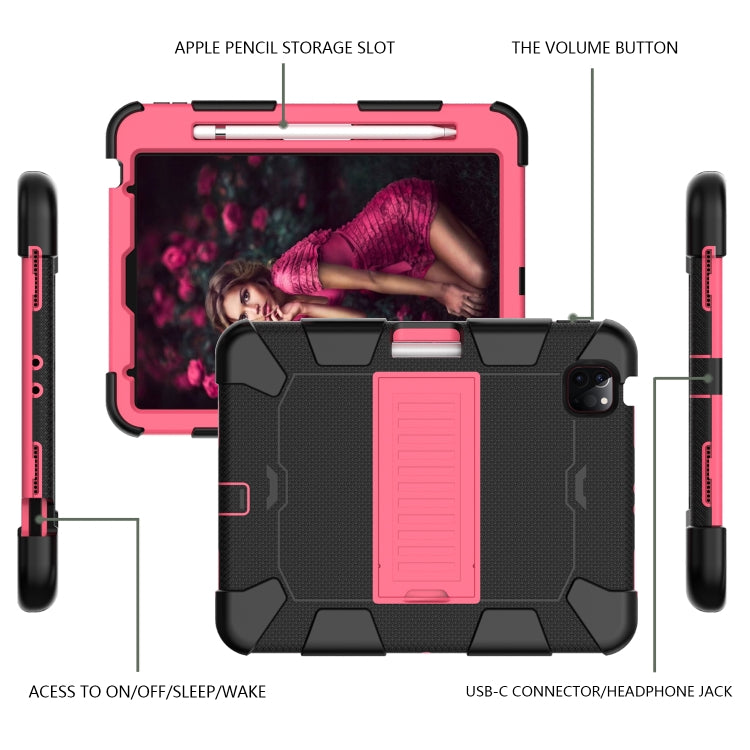 For iPad Air 2022 / 2020 10.9 Shockproof Two-Color Silicone Protective Case with Holder(Black + Rose Red) - iPad Air (2022) / (2020) 10.9 Cases by buy2fix | Online Shopping UK | buy2fix