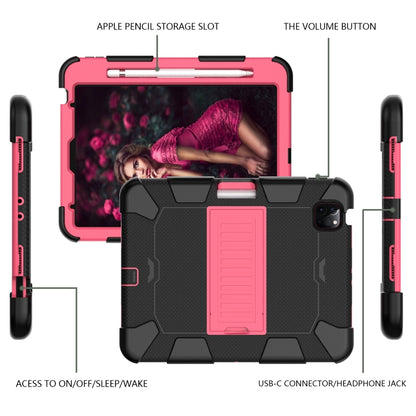 For iPad Air 2022 / 2020 10.9 Shockproof Two-Color Silicone Protective Case with Holder(Black + Rose Red) - iPad Air (2022) / (2020) 10.9 Cases by buy2fix | Online Shopping UK | buy2fix