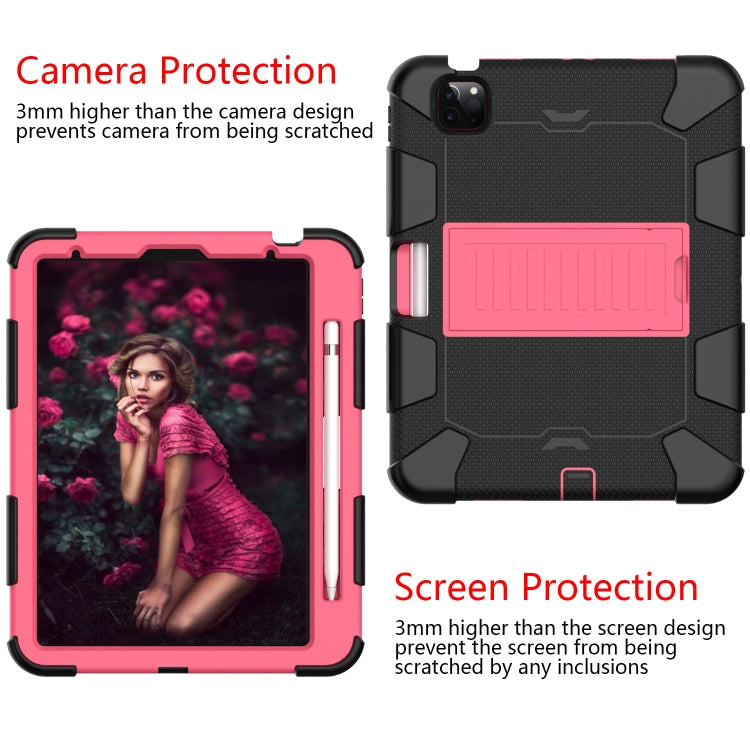 For iPad Air 2022 / 2020 10.9 Shockproof Two-Color Silicone Protective Case with Holder(Black + Rose Red) - iPad Air (2022) / (2020) 10.9 Cases by buy2fix | Online Shopping UK | buy2fix
