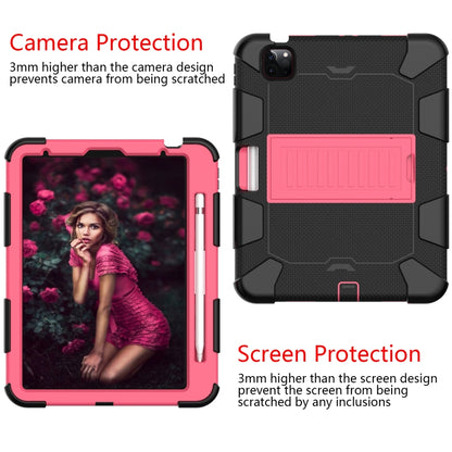 For iPad Air 2022 / 2020 10.9 Shockproof Two-Color Silicone Protective Case with Holder(Black + Rose Red) - iPad Air (2022) / (2020) 10.9 Cases by buy2fix | Online Shopping UK | buy2fix