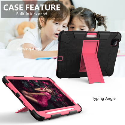 For iPad Air 2022 / 2020 10.9 Shockproof Two-Color Silicone Protective Case with Holder(Black + Rose Red) - iPad Air (2022) / (2020) 10.9 Cases by buy2fix | Online Shopping UK | buy2fix