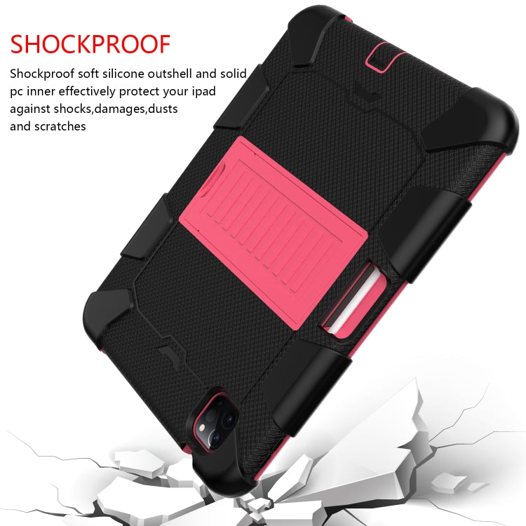 For iPad Air 2022 / 2020 10.9 Shockproof Two-Color Silicone Protective Case with Holder(Black + Rose Red) - iPad Air (2022) / (2020) 10.9 Cases by buy2fix | Online Shopping UK | buy2fix