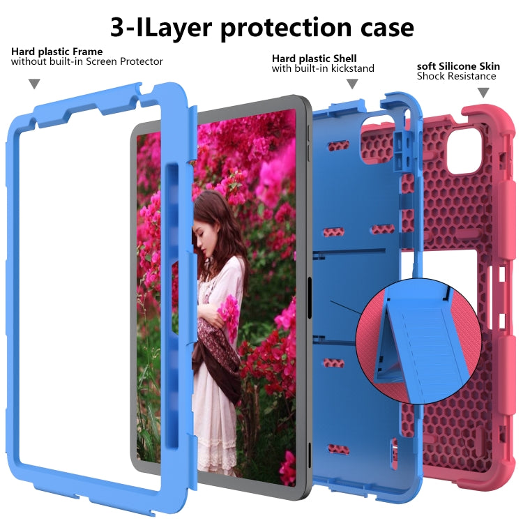 For iPad Air 2022 / 2020 10.9 Shockproof Two-Color Silicone Protective Case with Holder(Rose Red + Blue) - iPad Air (2022) / (2020) 10.9 Cases by buy2fix | Online Shopping UK | buy2fix