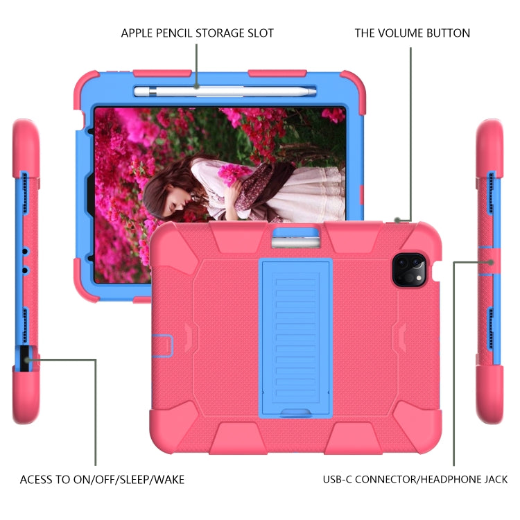For iPad Air 2022 / 2020 10.9 Shockproof Two-Color Silicone Protective Case with Holder(Rose Red + Blue) - iPad Air (2022) / (2020) 10.9 Cases by buy2fix | Online Shopping UK | buy2fix