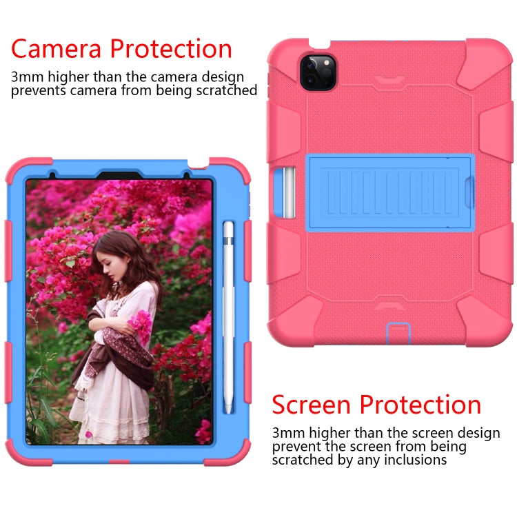 For iPad Air 2022 / 2020 10.9 Shockproof Two-Color Silicone Protective Case with Holder(Rose Red + Blue) - iPad Air (2022) / (2020) 10.9 Cases by buy2fix | Online Shopping UK | buy2fix