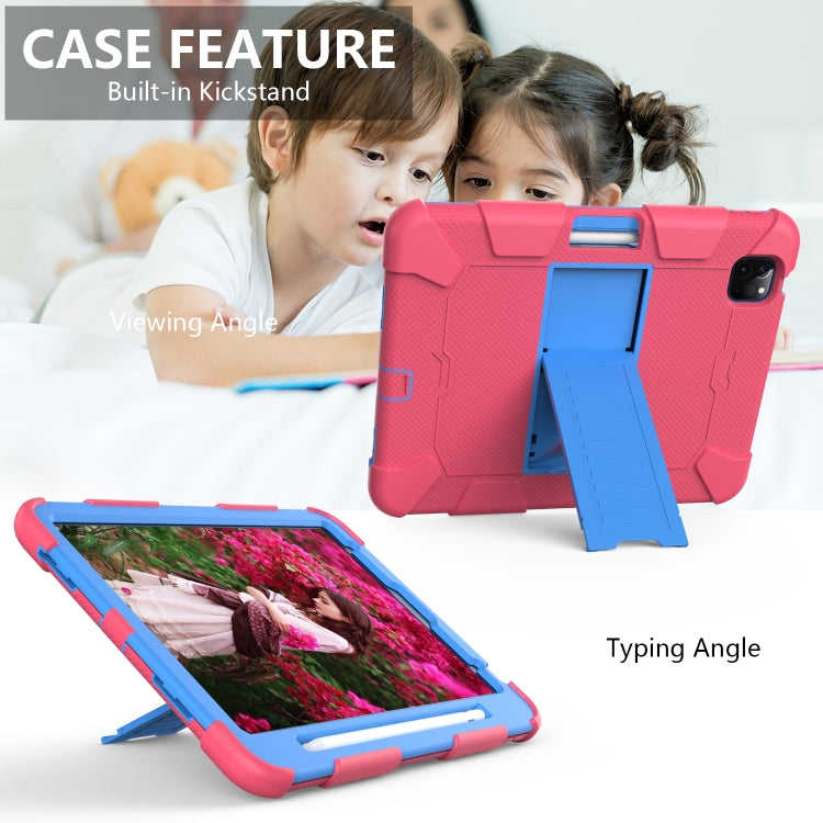 For iPad Air 2022 / 2020 10.9 Shockproof Two-Color Silicone Protective Case with Holder(Rose Red + Blue) - iPad Air (2022) / (2020) 10.9 Cases by buy2fix | Online Shopping UK | buy2fix