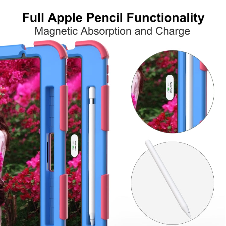 For iPad Air 2022 / 2020 10.9 Shockproof Two-Color Silicone Protective Case with Holder(Rose Red + Blue) - iPad Air (2022) / (2020) 10.9 Cases by buy2fix | Online Shopping UK | buy2fix