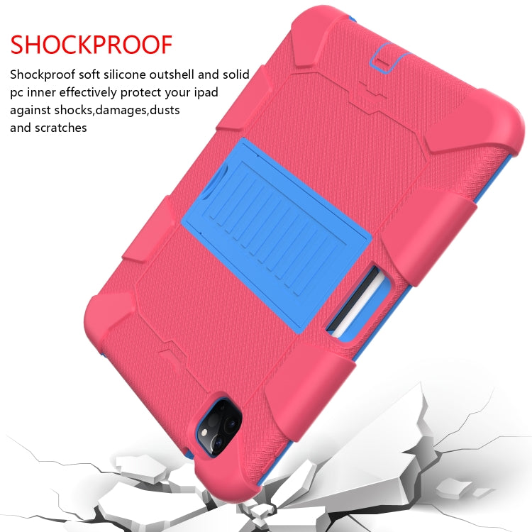 For iPad Air 2022 / 2020 10.9 Shockproof Two-Color Silicone Protective Case with Holder(Rose Red + Blue) - iPad Air (2022) / (2020) 10.9 Cases by buy2fix | Online Shopping UK | buy2fix