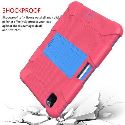 For iPad Air 2022 / 2020 10.9 Shockproof Two-Color Silicone Protective Case with Holder(Rose Red + Blue) - iPad Air (2022) / (2020) 10.9 Cases by buy2fix | Online Shopping UK | buy2fix