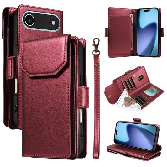 For iPhone Air Multi Card Wallet Leather Phone Case with Strap(Red) - iPhone Air Cases by buy2fix | Online Shopping UK | buy2fix