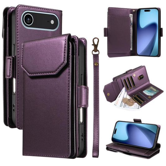 For iPhone Air Multi Card Wallet Leather Phone Case with Strap(Purple) - iPhone Air Cases by buy2fix | Online Shopping UK | buy2fix