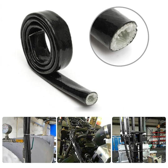 Silicone Fiberglass Fireproof Heat Shield Protective Sleeve Car Line Insulation Protection Cover, 1m Length, Diameter:12mm(Black)