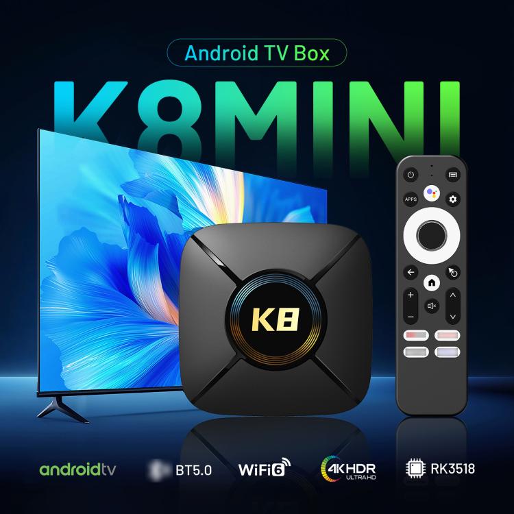 HK1 K8MINI 4K UHD Android 14 Smart TV Box with Remote Control, 2GB+16GB, RK3518 Quad-Core(EU Plug) - Others by buy2fix | Online Shopping UK | buy2fix
