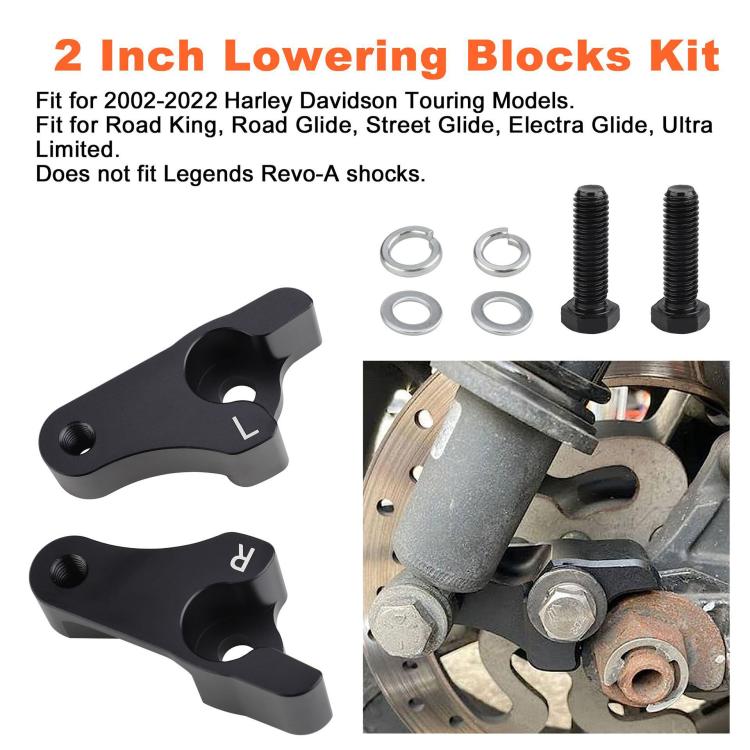 Motorcycle 2 inch Rear Slam Shock Lowering Blocks Kits for Harley 2002-2022(Black) - Engines & Engine Parts by buy2fix | Online Shopping UK | buy2fix