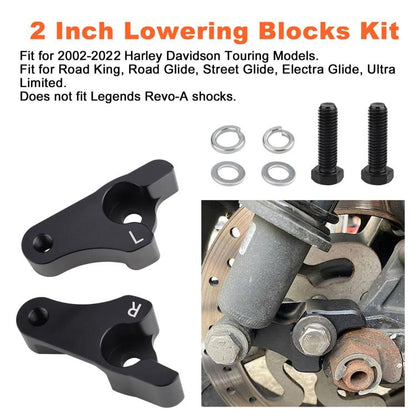 Motorcycle 2 inch Rear Slam Shock Lowering Blocks Kits for Harley 2002-2022(Black) - Engines & Engine Parts by buy2fix | Online Shopping UK | buy2fix