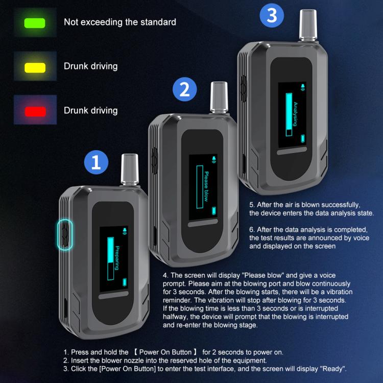 D2000 HD IPS Screen Portable Blow-Type High-Precision Alcohol Content Tester(Black) - Breath Alcohol Tester by buy2fix | Online Shopping UK | buy2fix