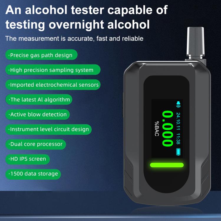 D2000 HD IPS Screen Portable Blow-Type High-Precision Alcohol Content Tester(Black) - Breath Alcohol Tester by buy2fix | Online Shopping UK | buy2fix
