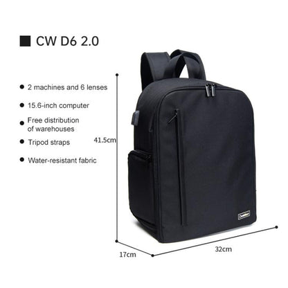 Cwatcun D6 Large II Camera Backpack Outdoor Waterproof Nylon DSLR Photography Bag, Size:32 x 17 x 41.5cm(Black) - Backpack by Cwatcun | Online Shopping UK | buy2fix