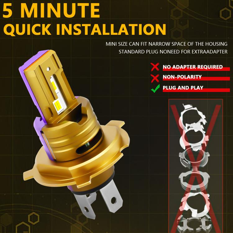 H4 1 Pair 35W 3500LM 6500K Car LED Headlight Bulb(Yellow Purple) - LED Headlamps by buy2fix | Online Shopping UK | buy2fix