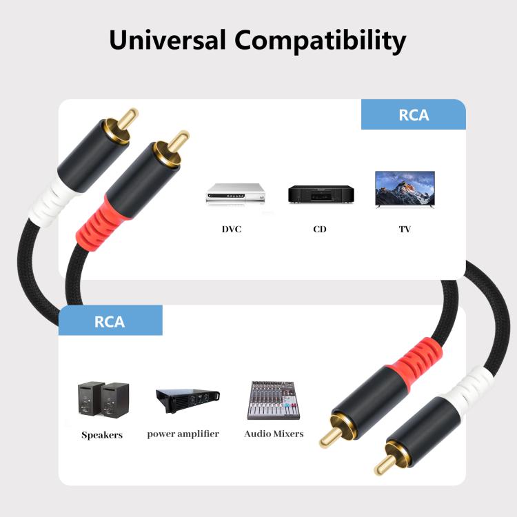 2 RCA Male to 2 RCA Male Audio Cable, Length:2m(Black) - RCA Cable by buy2fix | Online Shopping UK | buy2fix