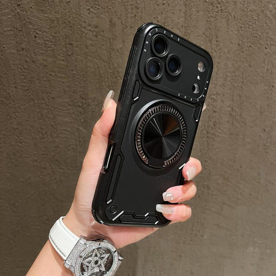 For iPhone 17 Pro Max Three-core Mecha 360 Degree Rotation Magnetic Holder Phone Case(Black)