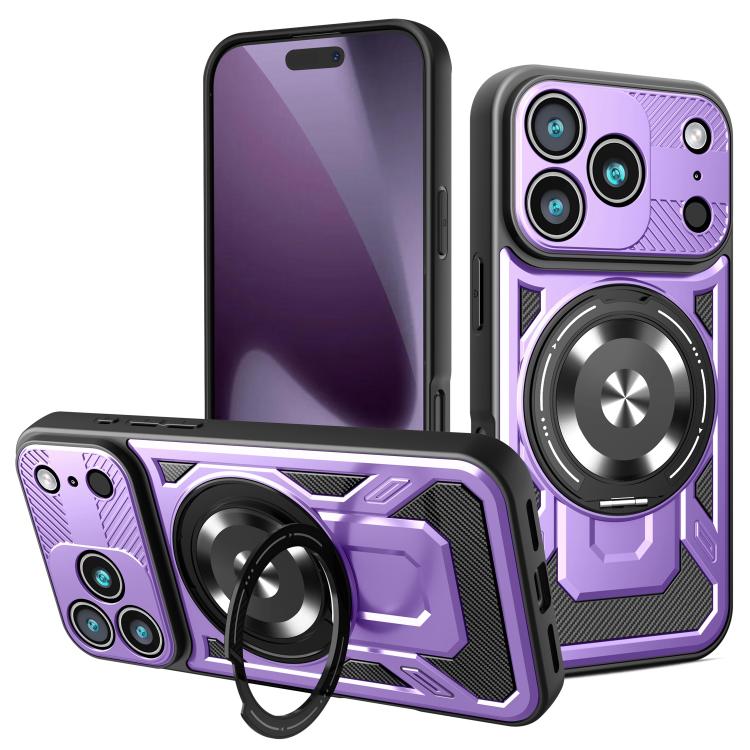 For iPhone 17 Pro Armor Rotating Holder MagSafe Phone Case(Purple) - iPhone 17 Pro Cases by buy2fix | Online Shopping UK | buy2fix