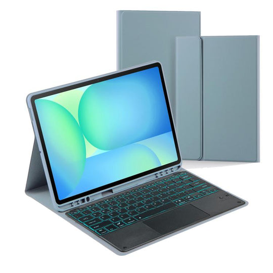 For Samsung Galaxy Tab S10 FE+ PST-X620 Touchpad Backlight Bluetooth Keyboard Leather Tablet Case(Misky Blue)