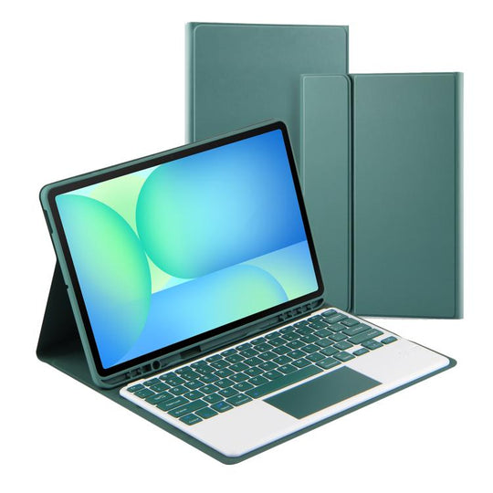 For Samsung Galaxy Tab S10 FE+ PSC-X620 Touchpad Bluetooth Keyboard Leather Tablet Case(Dark Green)