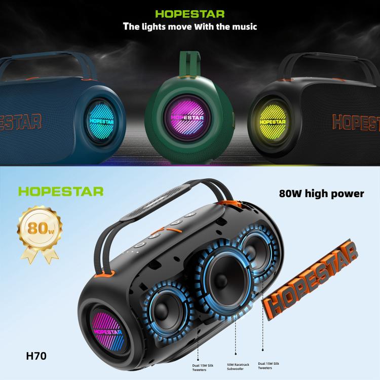 HOPESTAR H70 80W Outdoor Portable IPX5 Waterproof Bluetooth Speaker(Black) - Waterproof Speaker by HOPESTAR | Online Shopping UK | buy2fix