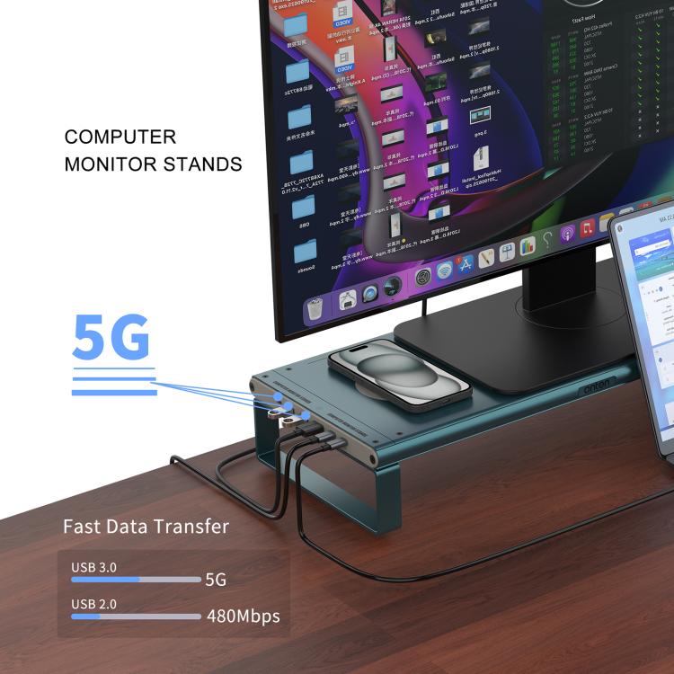 Onten OTN-95209 Computer Laptop Monitor Riser Holder, with Wireless Charging - Laptop Stand by Onten | Online Shopping UK | buy2fix