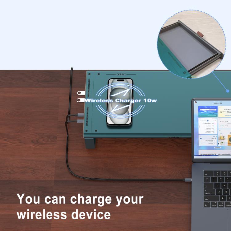 Onten OTN-95209 Computer Laptop Monitor Riser Holder, with Wireless Charging - Laptop Stand by Onten | Online Shopping UK | buy2fix