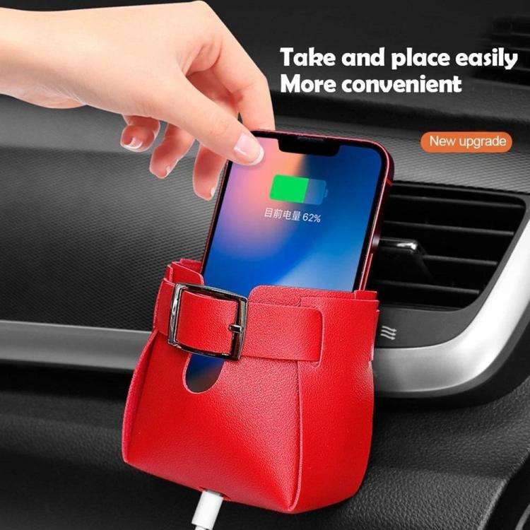 Car Air Vent PU Leather Storage Hanging Bag(Red) - Stowing Tidying by buy2fix | Online Shopping UK | buy2fix