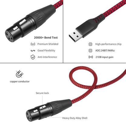 USB-A to XLR Female Audio Recording Cable for Dynamic Microphone, Length:2m(Black Red) - Microphone Audio Cable & Connector by buy2fix | Online Shopping UK | buy2fix