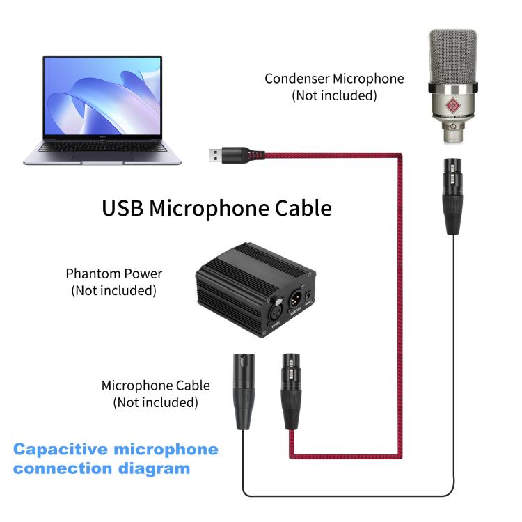 USB-A to XLR Female Audio Recording Cable for Dynamic Microphone, Length:3m(Black Red) - Microphone Audio Cable & Connector by buy2fix | Online Shopping UK | buy2fix