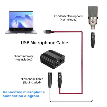 USB-A to XLR Female Audio Recording Cable for Dynamic Microphone, Length:1m(Black Red) - Microphone Audio Cable & Connector by buy2fix | Online Shopping UK | buy2fix