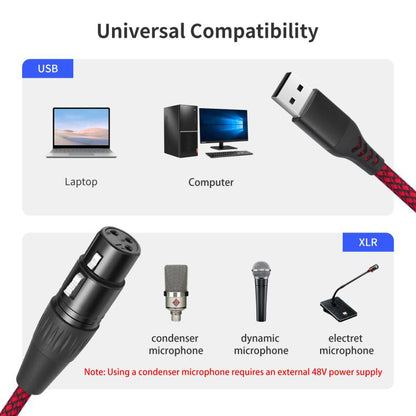 USB-A to XLR Female Audio Recording Cable for Dynamic Microphone, Length:2m(Black Red) - Microphone Audio Cable & Connector by buy2fix | Online Shopping UK | buy2fix