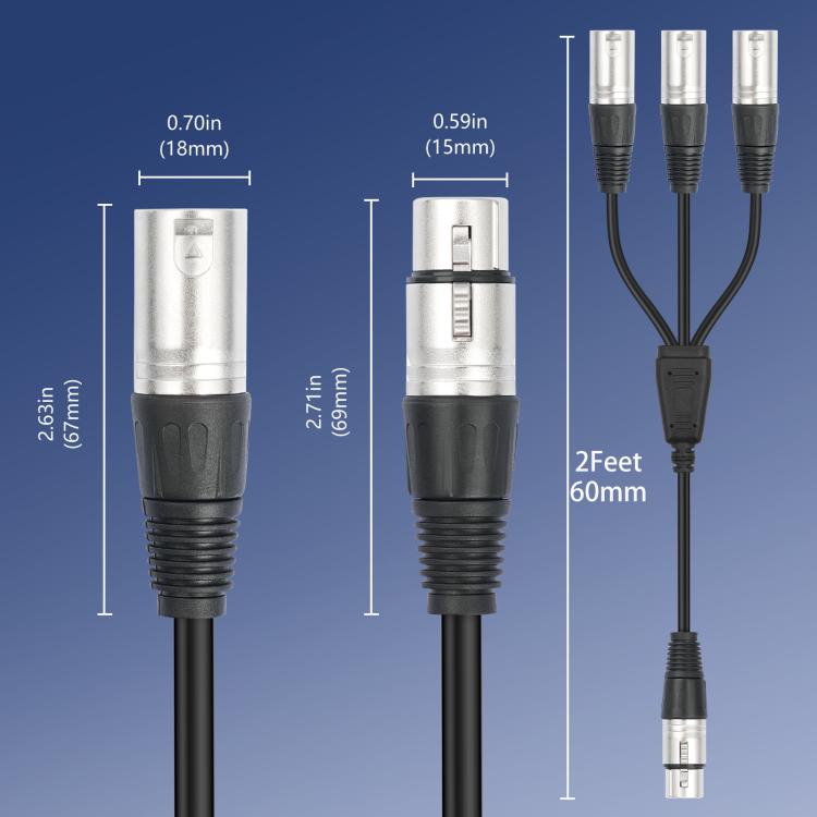 XLR Female to 3 XLR Male 3-Way Splitter Audio Cable, Length: 60cm - Microphone Audio Cable & Connector by buy2fix | Online Shopping UK | buy2fix