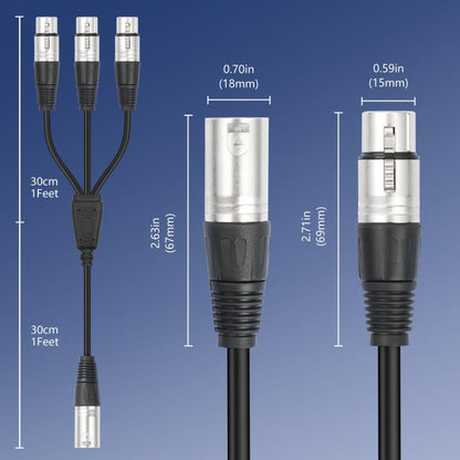 XLR Male to 3 XLR Female 3-Way Splitter Audio Cable, Length: 60cm - Microphone Audio Cable & Connector by buy2fix | Online Shopping UK | buy2fix