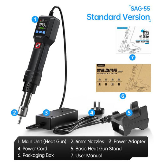 FNIRSI SAG-55 550W High Temperature Portable Micro Hot Air Gun, Type:Standard Ordinary Base(US Plug) - Electric Soldering Iron by FNIRSI | Online Shopping UK | buy2fix