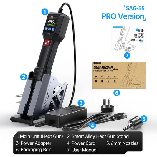 FNIRSI SAG-55 550W High Temperature Portable Micro Hot Air Gun, Type:High-match Metal Base(US Plug) - Electric Soldering Iron by FNIRSI | Online Shopping UK | buy2fix