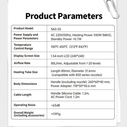 FNIRSI SAG-55 550W High Temperature Portable Micro Hot Air Gun, Type:Standard Ordinary Base(US Plug) - Electric Soldering Iron by FNIRSI | Online Shopping UK | buy2fix
