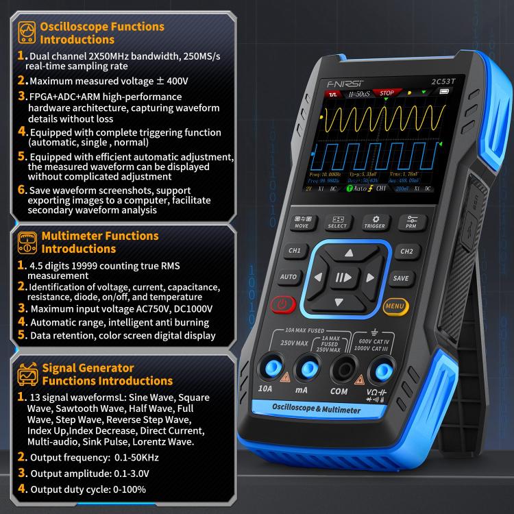 FNIRSI 2C53T Dual Channel 50M Digital Multimeter, Style:High-end Version - Digital Multimeter by FNIRSI | Online Shopping UK | buy2fix