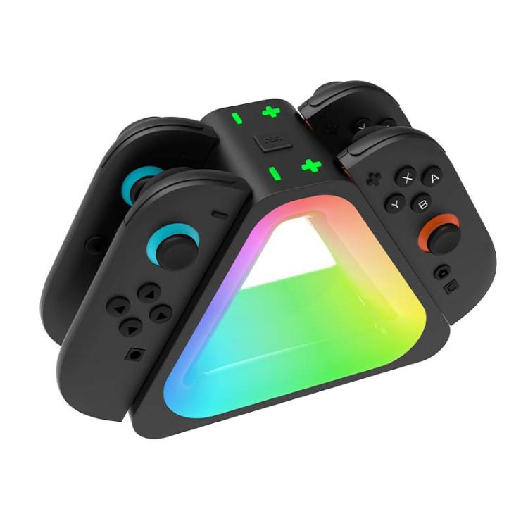 For Nintendo Switch 2 4 in 1 Triangle Handle Charging Base with RGB Light(Black) - Charger & Power by buy2fix | Online Shopping UK | buy2fix