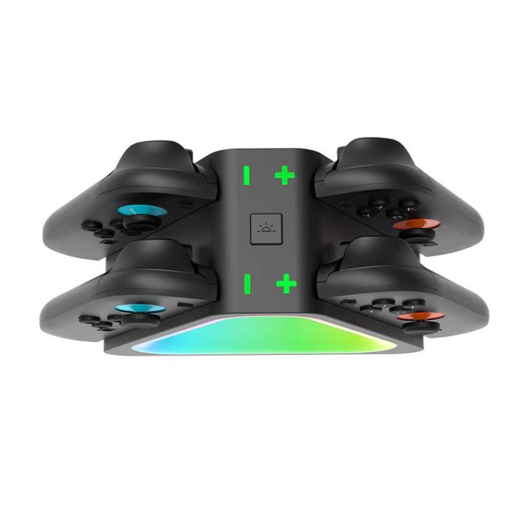 For Nintendo Switch 2 4 in 1 Triangle Handle Charging Base with RGB Light(Black) - Charger & Power by buy2fix | Online Shopping UK | buy2fix