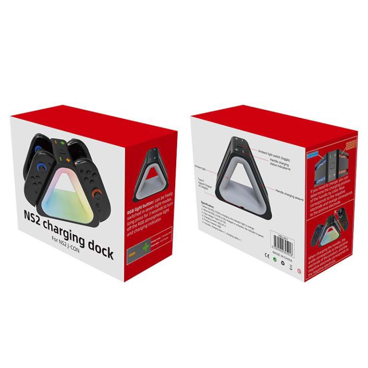 For Nintendo Switch 2 4 in 1 Triangle Handle Charging Base with RGB Light(Black) - Charger & Power by buy2fix | Online Shopping UK | buy2fix