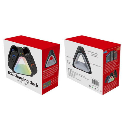 For Nintendo Switch 2 4 in 1 Triangle Handle Charging Base with RGB Light(Black) - Charger & Power by buy2fix | Online Shopping UK | buy2fix