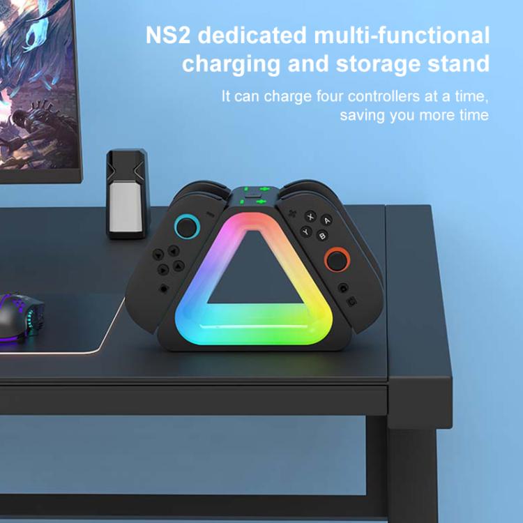 For Nintendo Switch 2 4 in 1 Triangle Handle Charging Base with RGB Light(Black) - Charger & Power by buy2fix | Online Shopping UK | buy2fix
