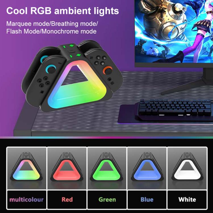 For Nintendo Switch 2 4 in 1 Triangle Handle Charging Base with RGB Light(Black) - Charger & Power by buy2fix | Online Shopping UK | buy2fix