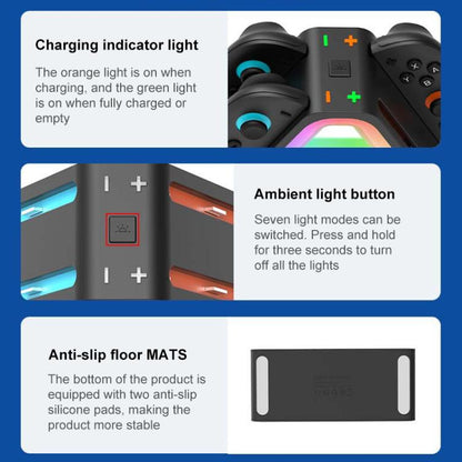 For Nintendo Switch 2 4 in 1 Triangle Handle Charging Base with RGB Light(Black) - Charger & Power by buy2fix | Online Shopping UK | buy2fix