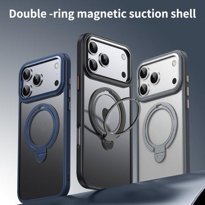 For iPhone 17 Pro Double Ring MagSafe Magnetic Holder Phone Case(Matte Black) - iPhone 17 Pro Cases by buy2fix | Online Shopping UK | buy2fix